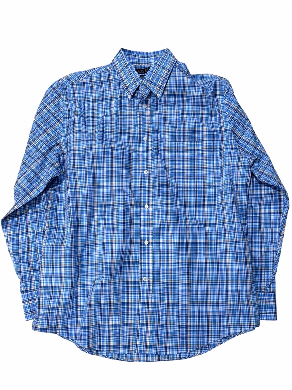 Lauren Ralph Lauren Blue Plaid Button Down Shirt Regular Fit Large 16.5 34/35